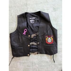 Silver Bike Women’s Leather Biker Vest Lady Rider Chain Closure Lace Up Sides...